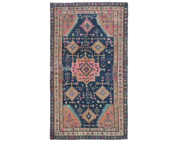 5x10 Vintage Blue Persian Style Hand Knotted Low Pile Wool Area Rug